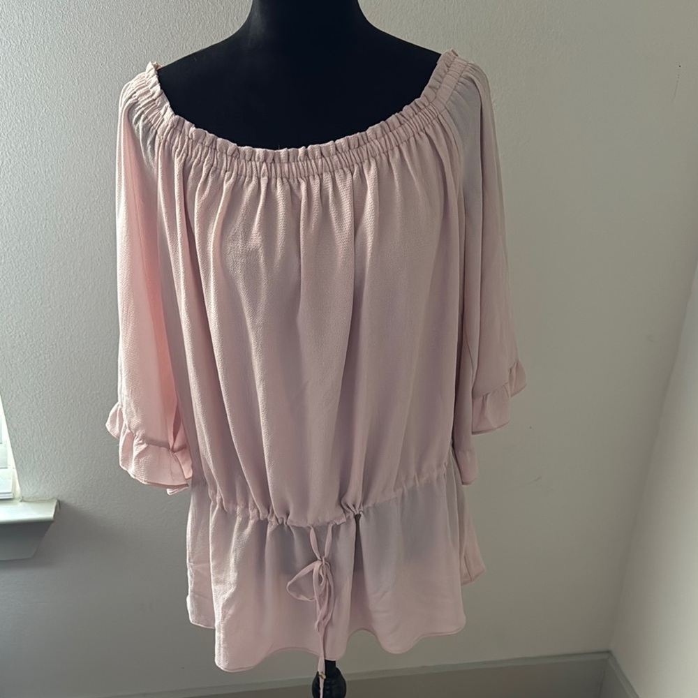 Beige by ECI blush waist tie off the‎ shoulder elastic neckline top blouse Sz XL